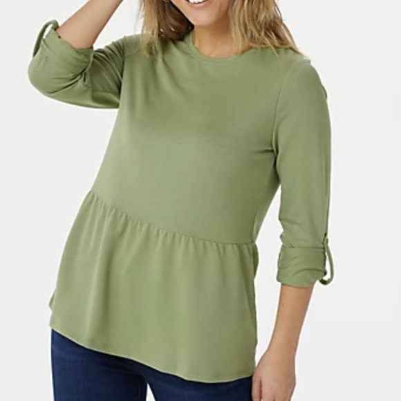 Denim&Co Tops - Denim & Co. French Terry 3/4 Sleeve Peplum Top  10074